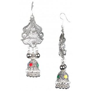 Silver Oxidized Earrings Jhumka Jhumki Bali Imitation Indian Bollywood Ethnic Wedding Jewelry H24